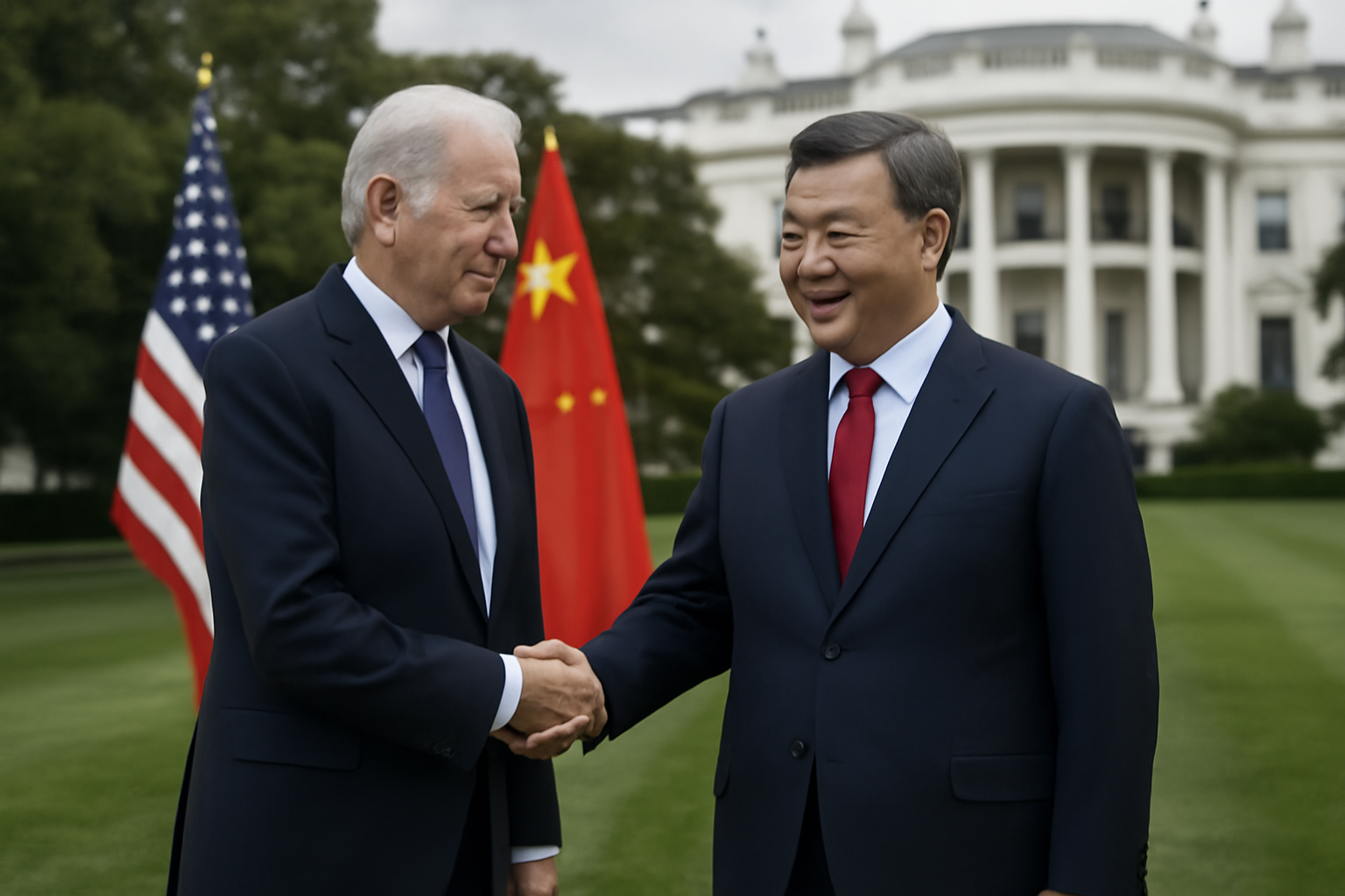 Xi Jinping and Donald Trump shaking hands outside the White House