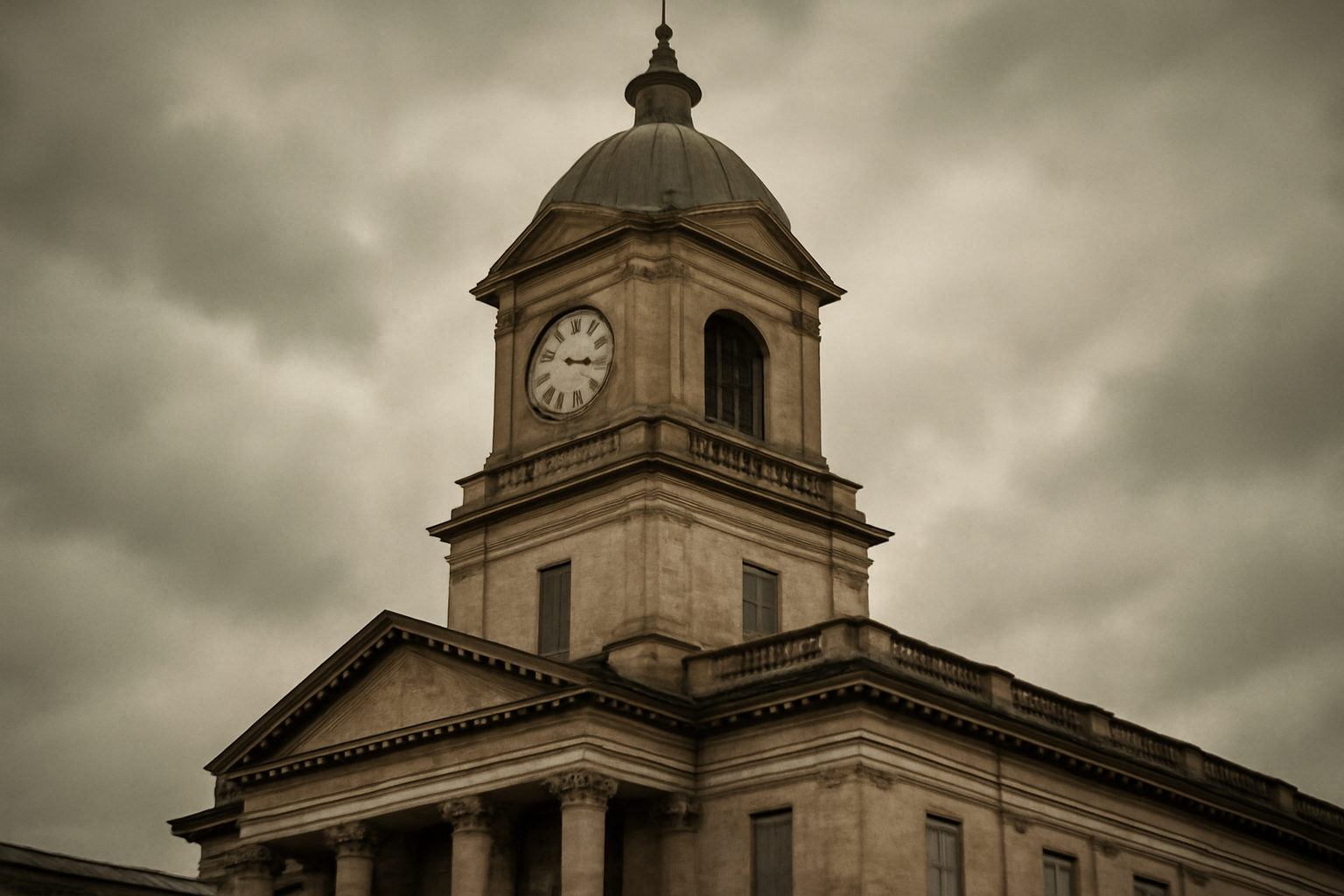 A courthouse clock tower against a cloudy sky, symbolizing legal deadlines
