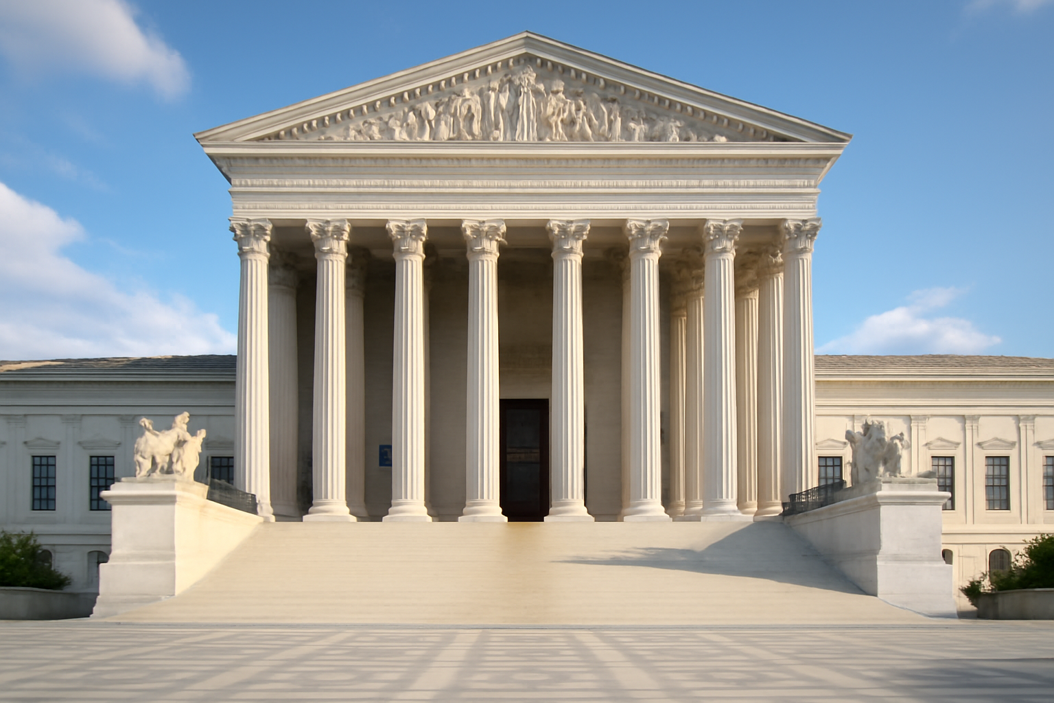 Exterior of the United States Supreme Court building under a clear sky