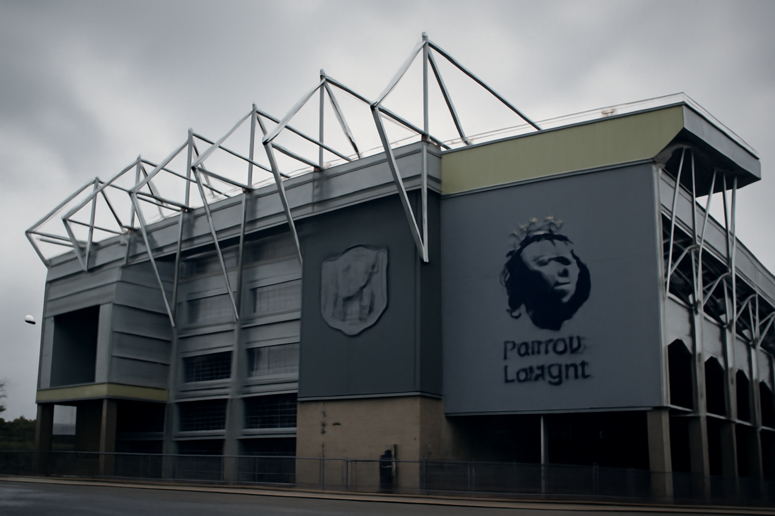 Manchester City's stadium exterior under overcast skies with Premier League branding visible
