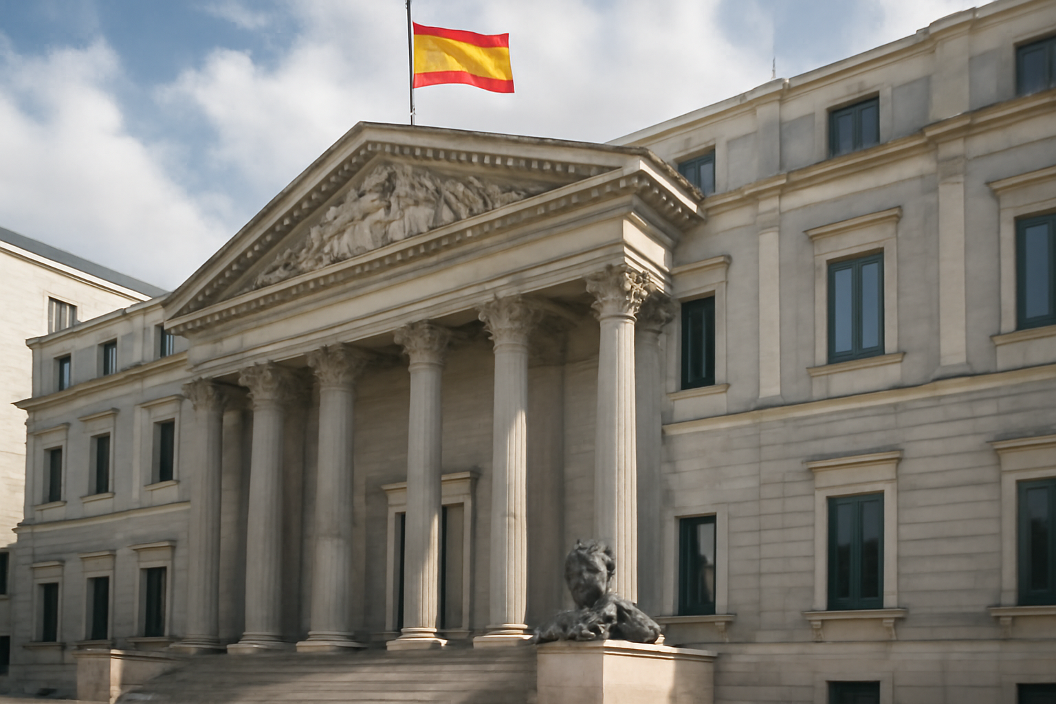 Exterior of the Spanish Congress of Deputies building in Madrid under daylight
