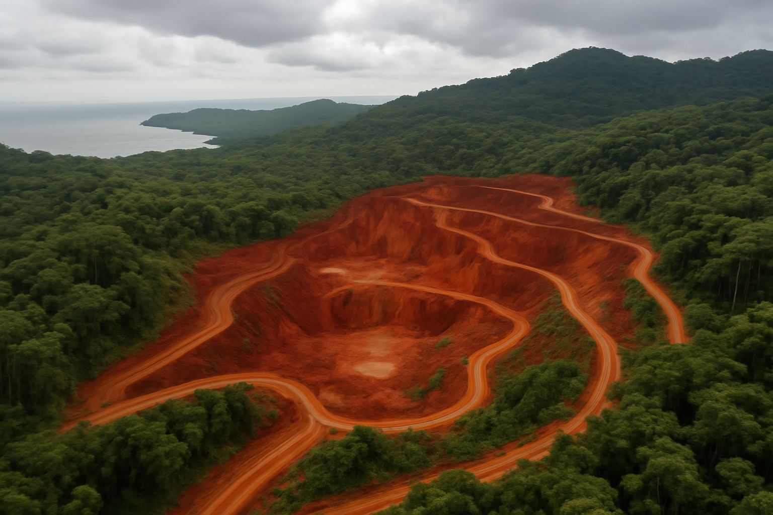 Cleared forest land next to an open-pit nickel mine on Sulawesi island, Indonesia