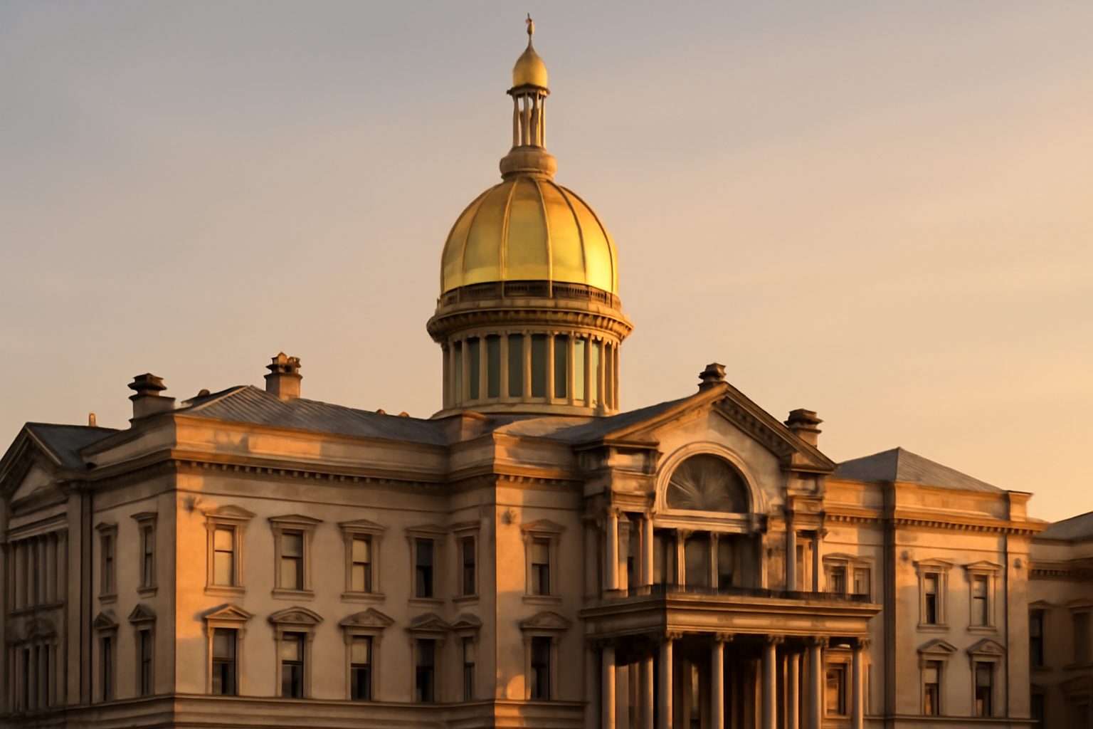 New Jersey State House dome in Trenton under a late afternoon sky