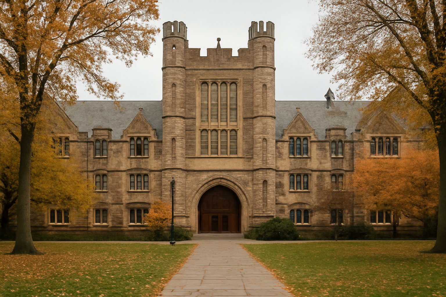 Exterior view of a Cornell University building on a campus quad