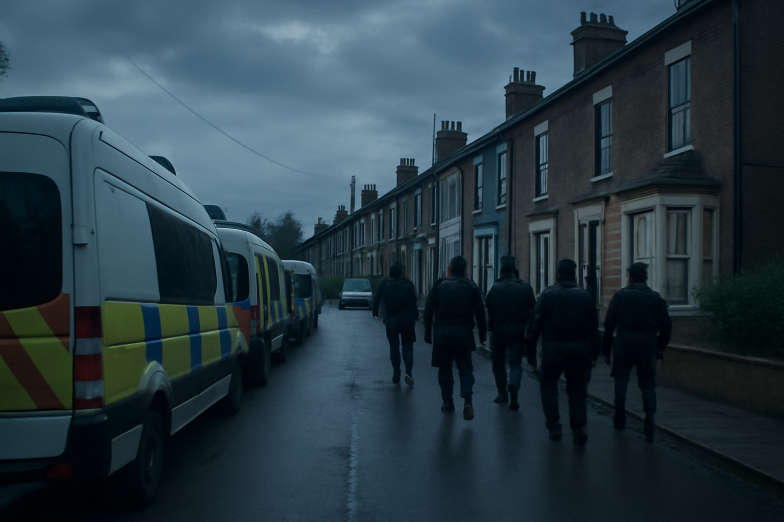 Police vans and officers gathered on a residential Teesside street during a morning raid