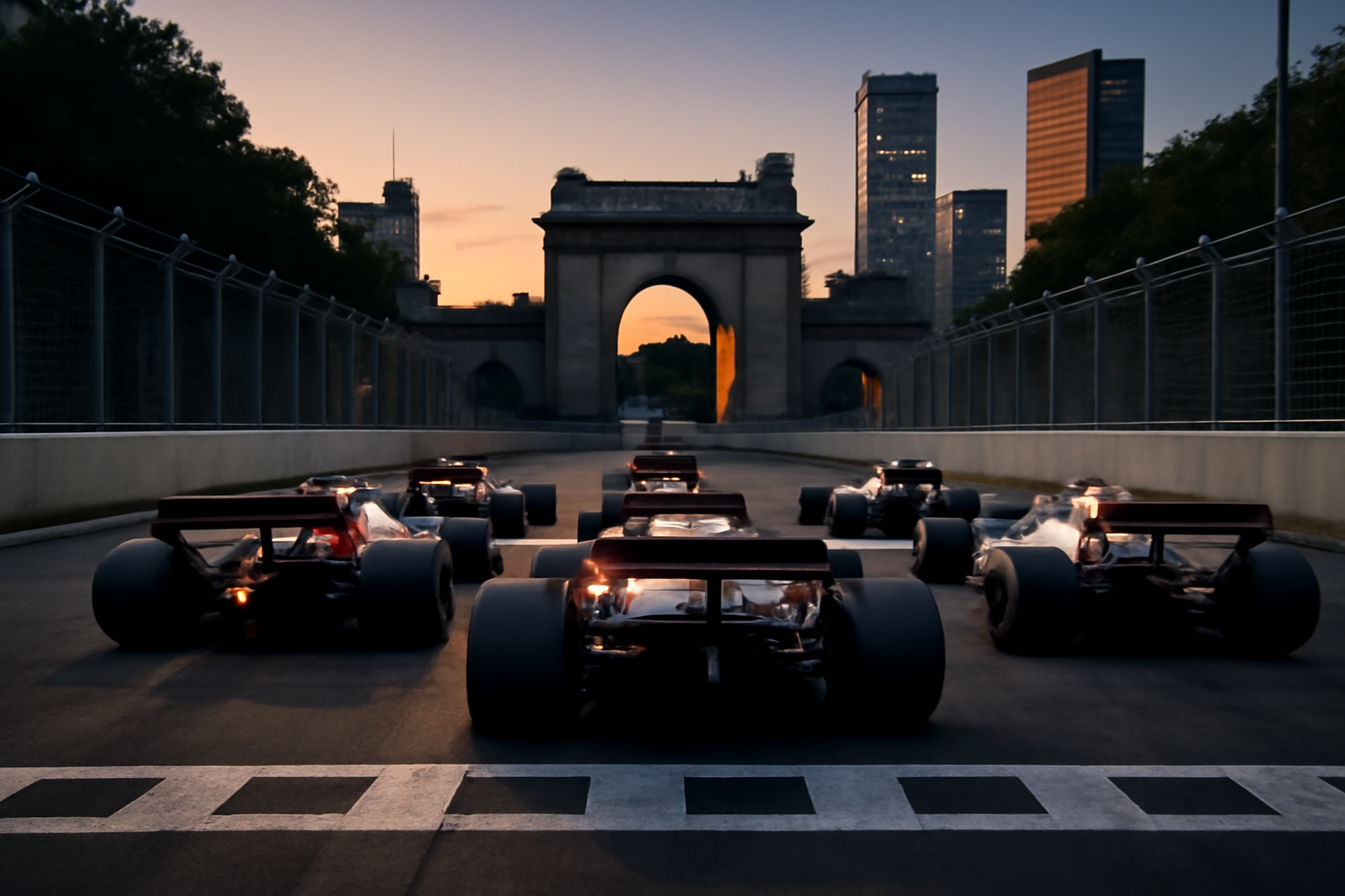 Formula 1 cars lined up on the starting grid at Baku City Circuit before the Azerbaijan Grand Prix