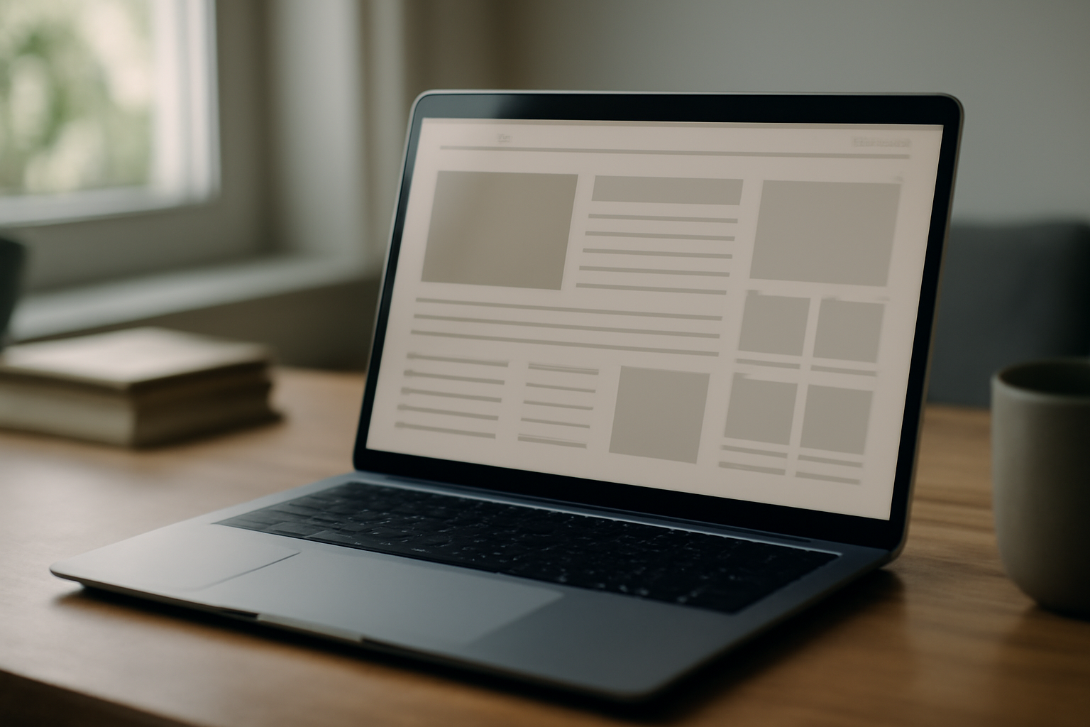 Laptop screen showing a clean, ad-free news reading layout with a subscriber badge icon
