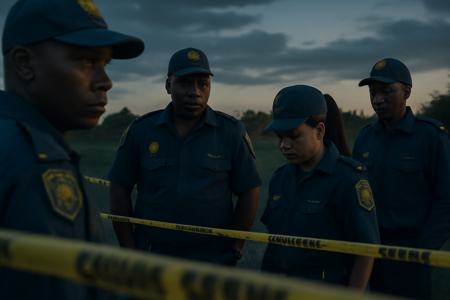 Police tape cordons off an area in South Africa as investigators work at a crime scene