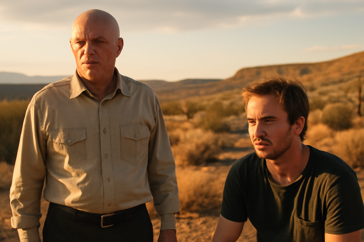 Bryan Cranston and RJ Mitte in character together on the set of Breaking Bad