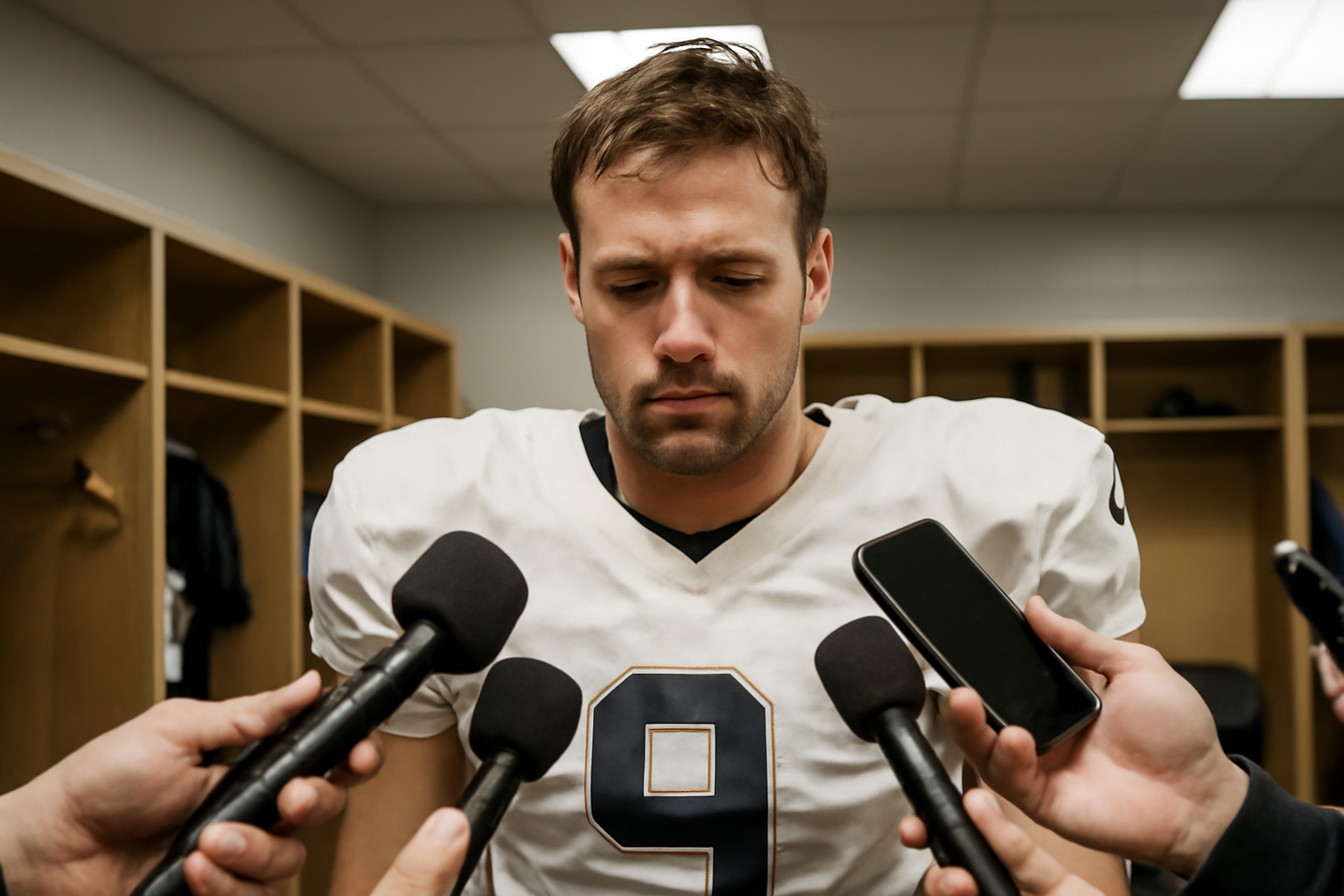 Josh Jacobs speaking to reporters inside the Green Bay Packers locker room