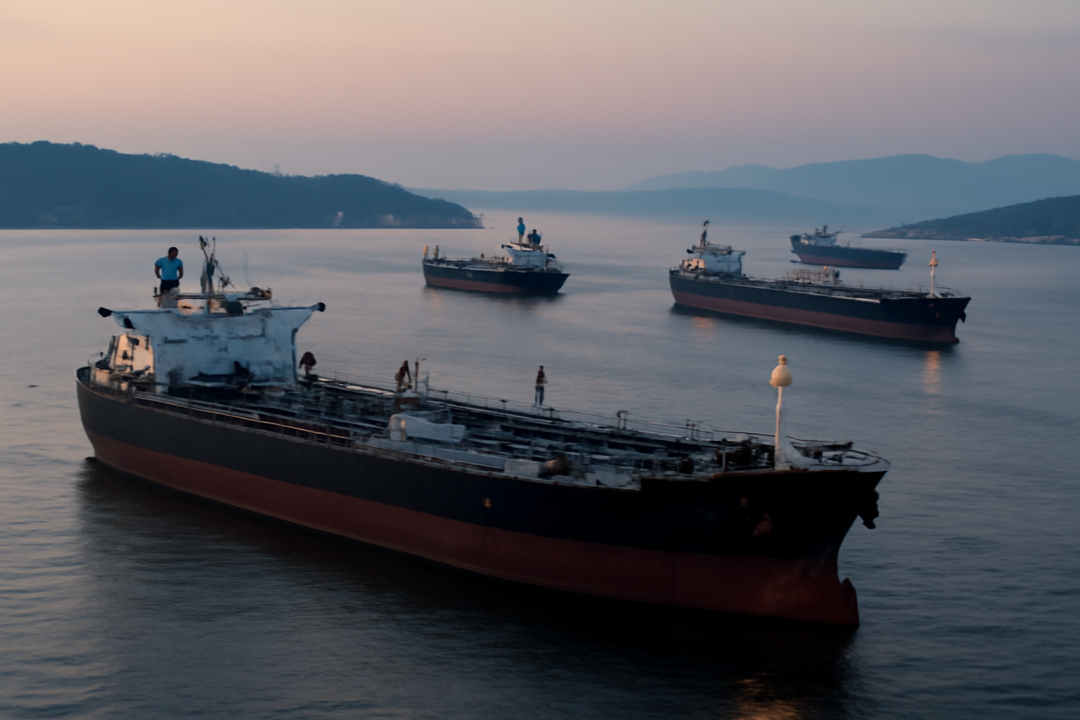Iranian oil tankers anchored near Bandar Abbas in the Strait of Hormuz