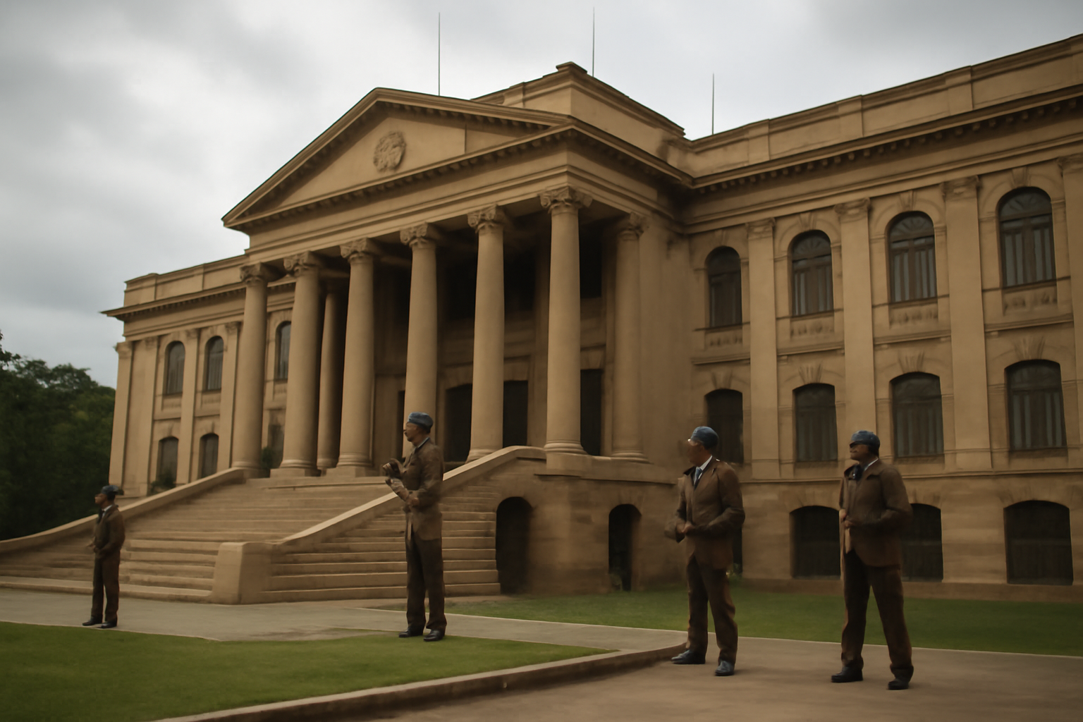 Exterior of a Sri Lankan courthouse with security personnel standing near the entrance