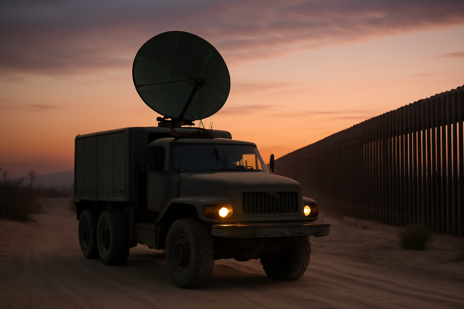 Truck-mounted Active Denial System dish during a 2017 test at Wellton, Arizona