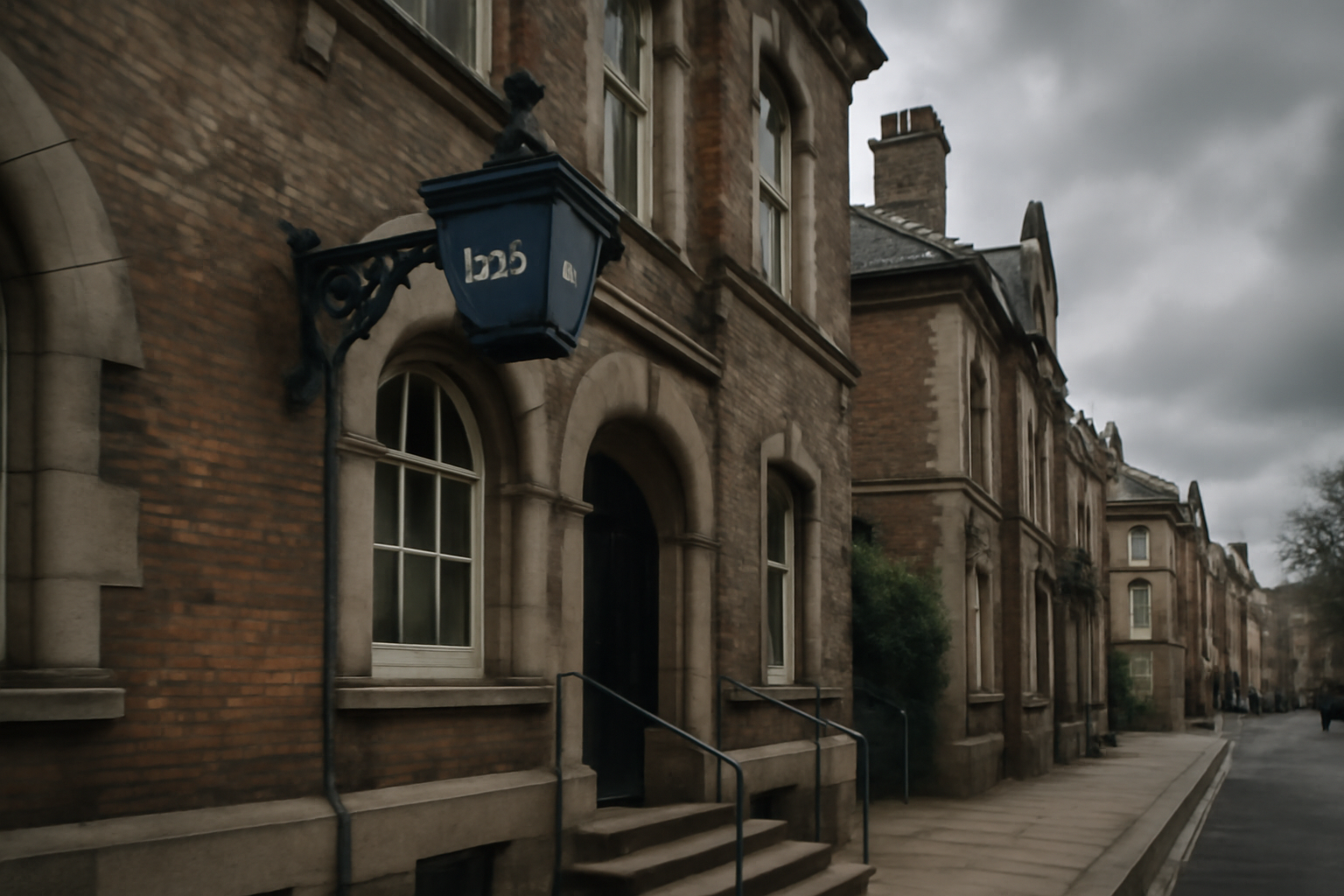 Exterior view of a British police station building under overcast sky