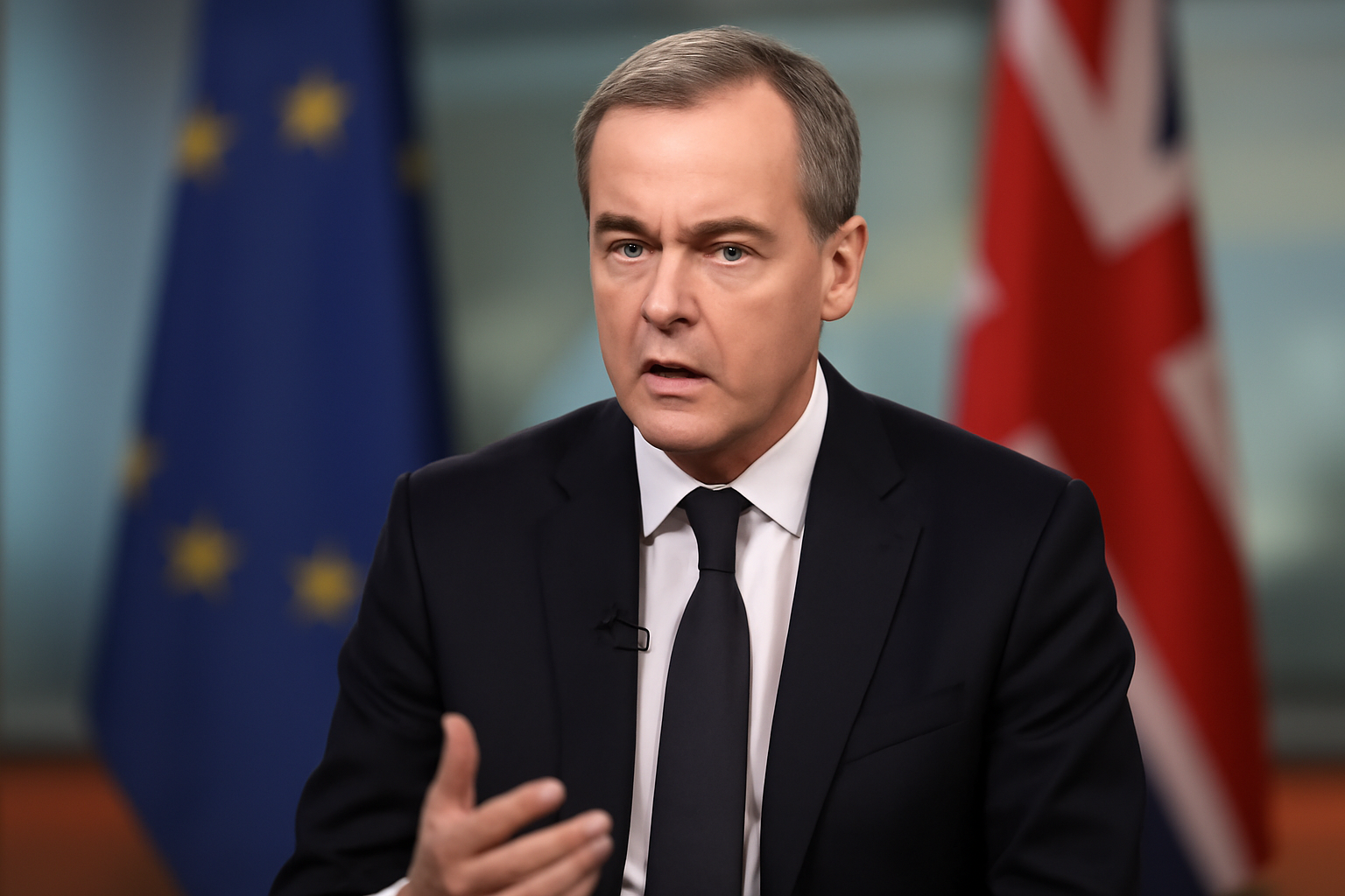 French Finance Minister Roland Lescure speaking during a television interview about UK-EU relations
