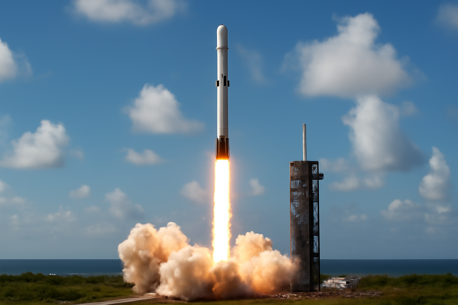 SpaceX Falcon 9 rocket and Dragon capsule lifting off from Cape Canaveral under a daytime sky