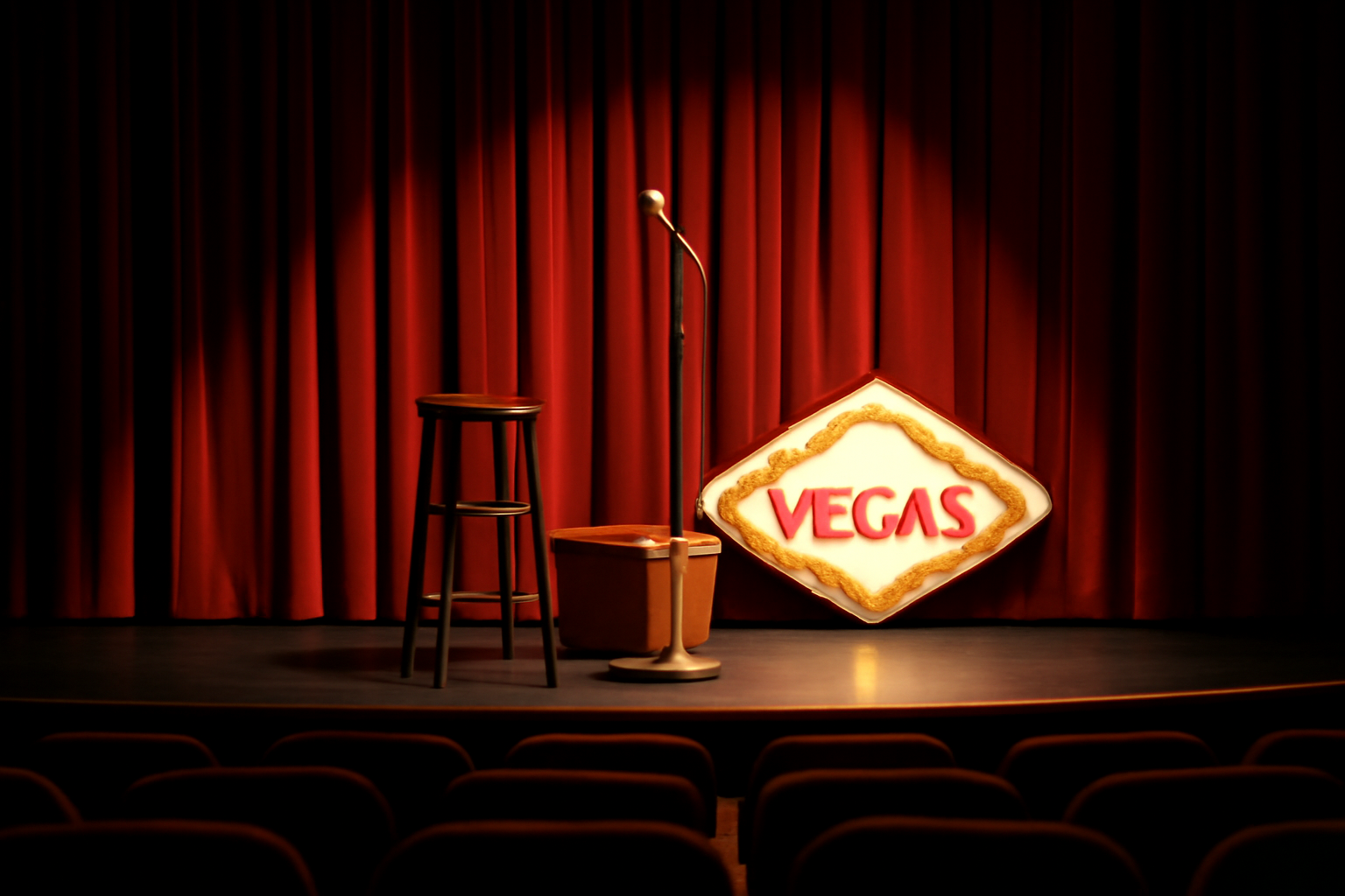 Comedian Carrot Top performing onstage with a prop comedy setup