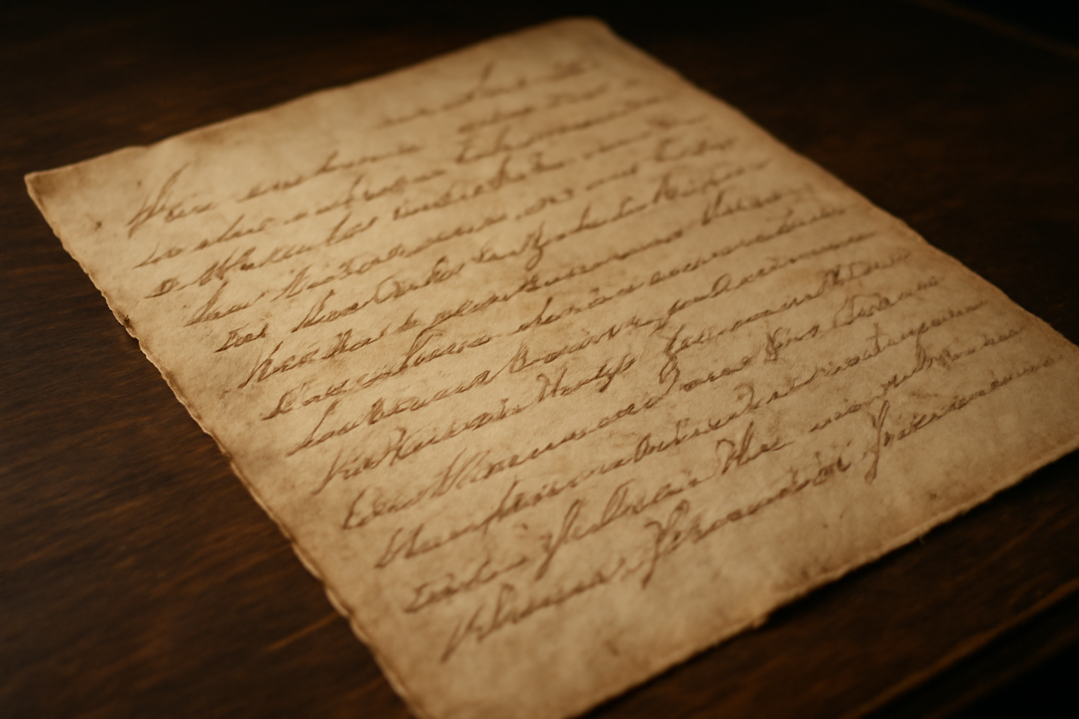 Close-up of an 18th-century handwritten letter with faded ink on aged parchment paper
