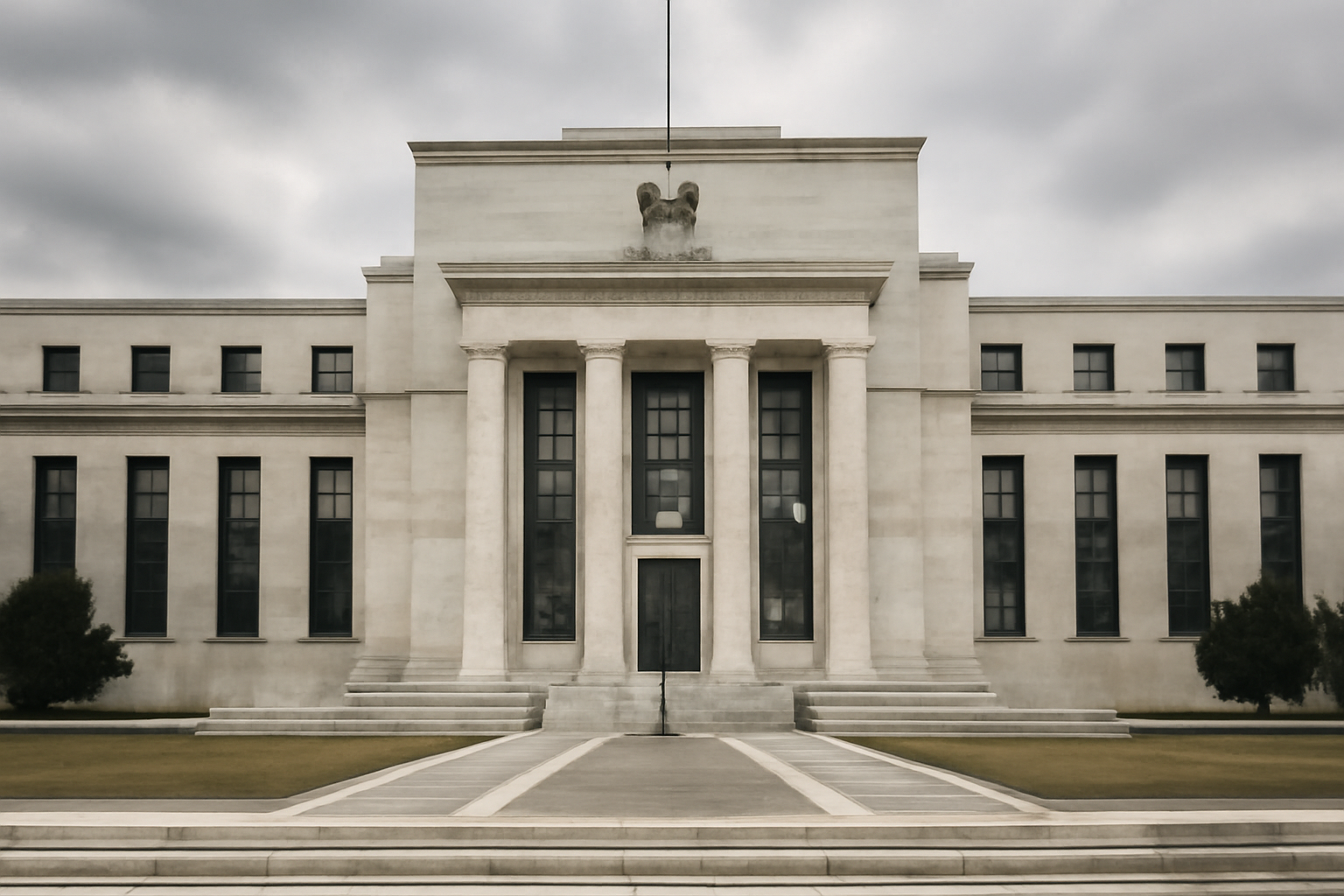 Federal Reserve headquarters building in Washington under an overcast sky