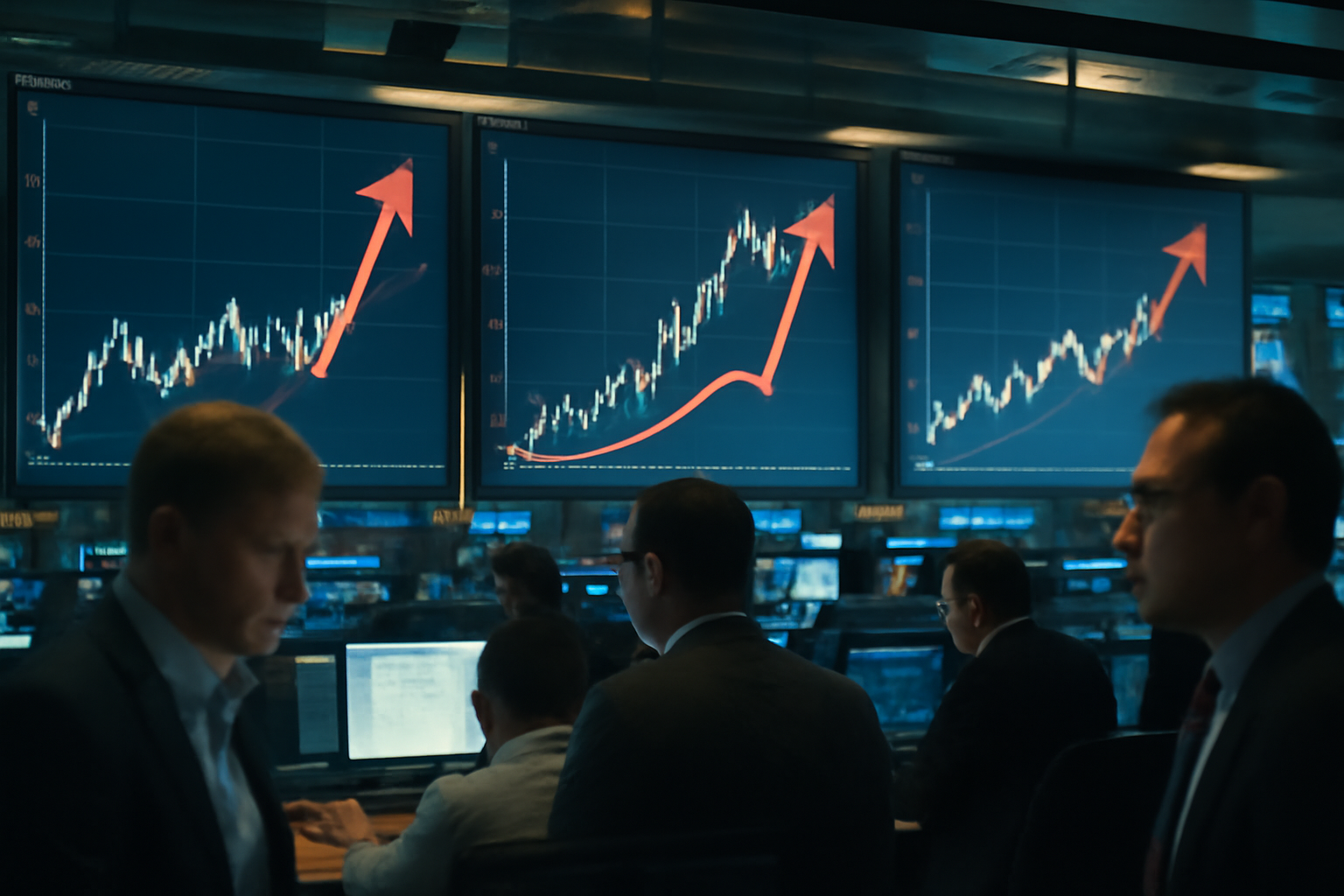 Digital ticker board displaying rising Treasury bond yield figures in a financial trading environment