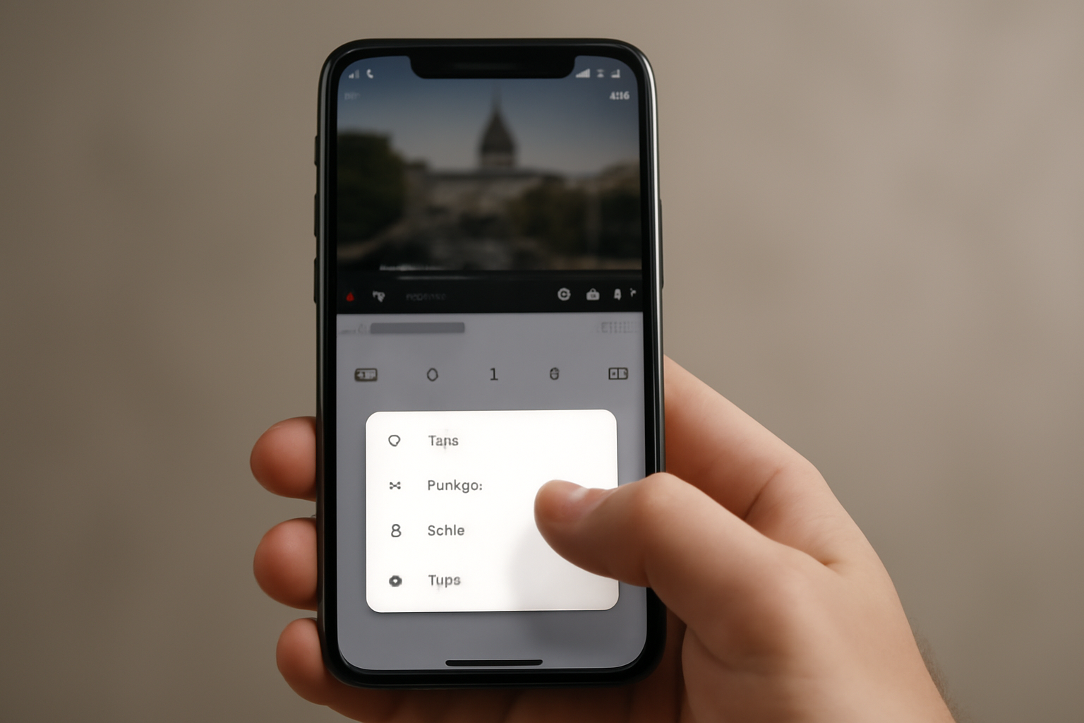 Close-up of a smartphone screen showing a YouTube video with the three-dot menu open beneath the player