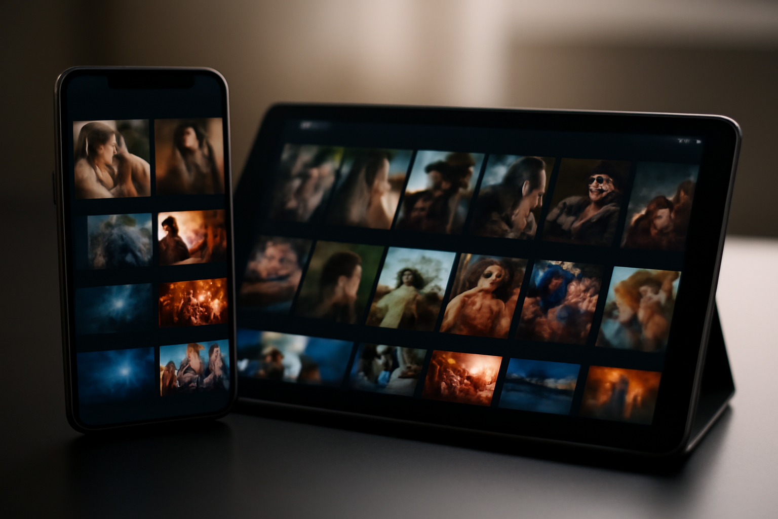 Smartphone screen showing a streaming app interface with movie thumbnails and a subscription price banner