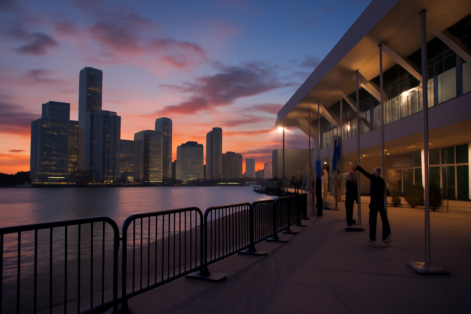 Aerial view of the Miami waterfront skyline prepared for a major international summit