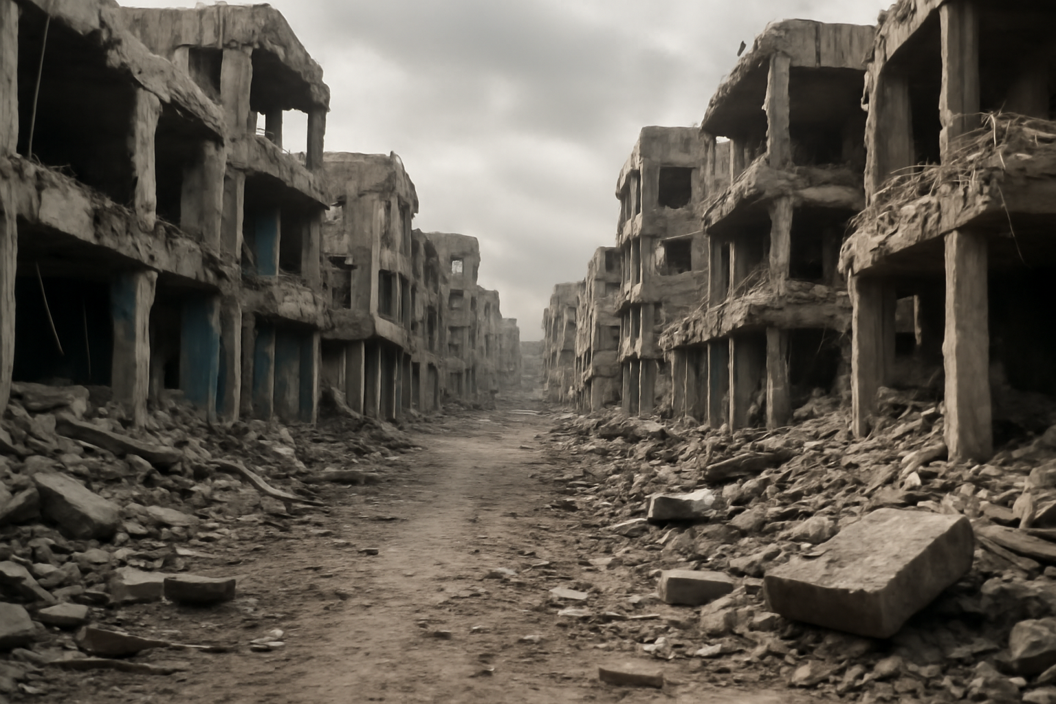 Damaged buildings in a Yemeni city following renewed fighting