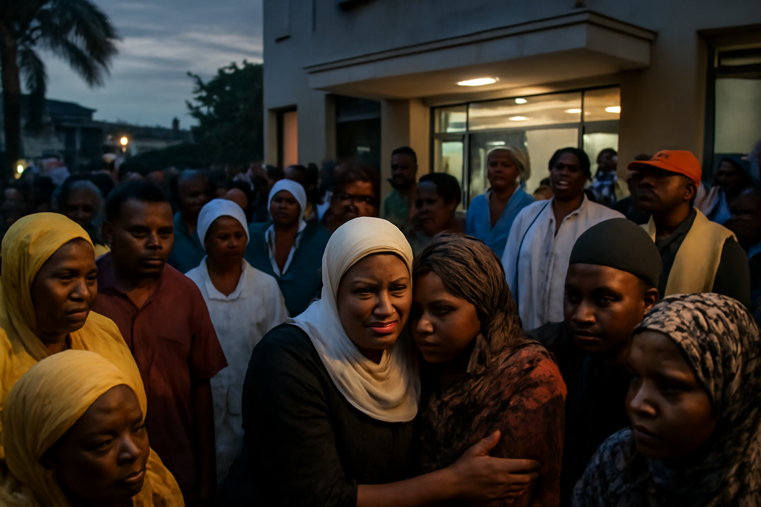 Family members gather outside a hospital in Minna, Nigeria, following custody deaths