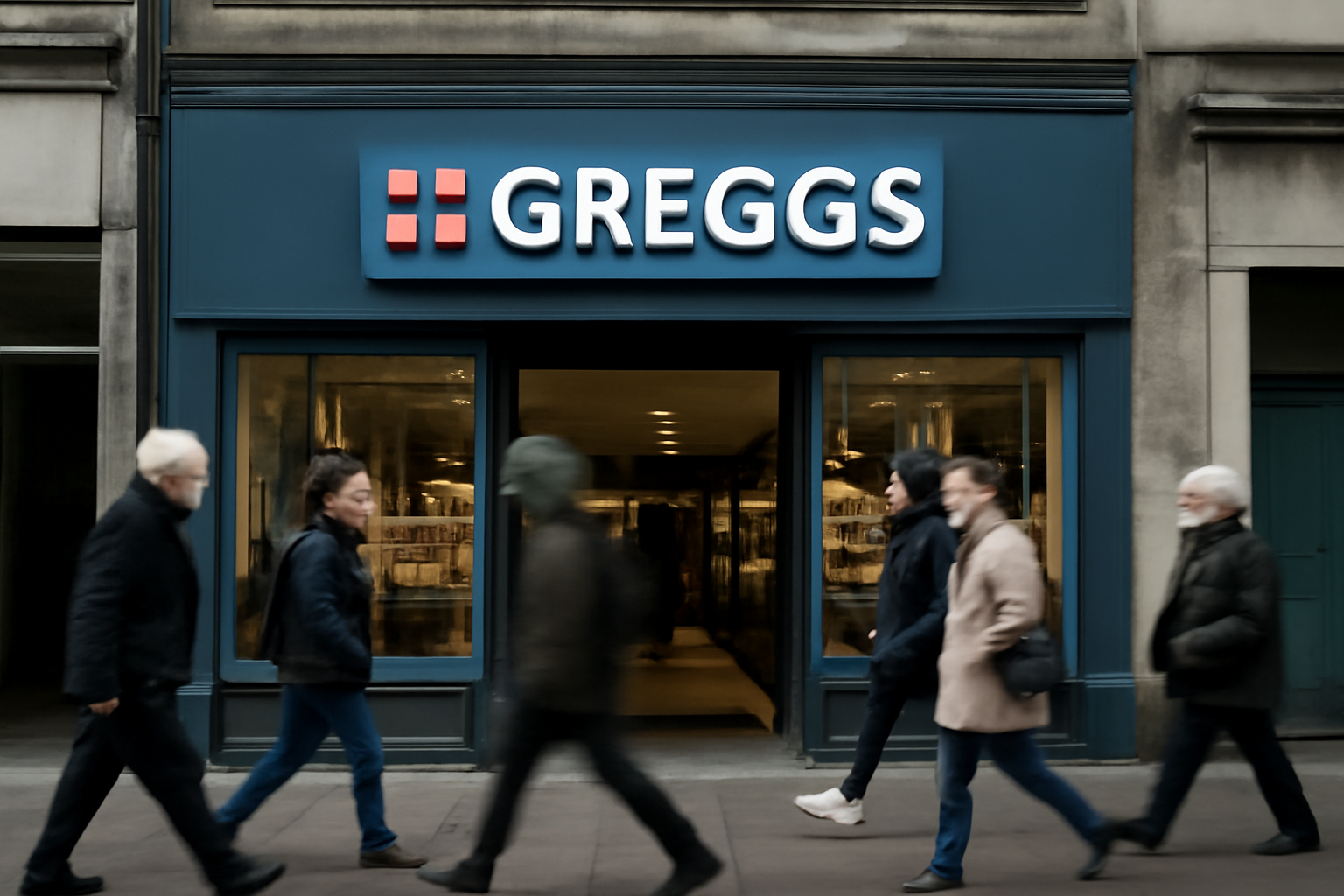Exterior of a Greggs bakery storefront on a UK high street