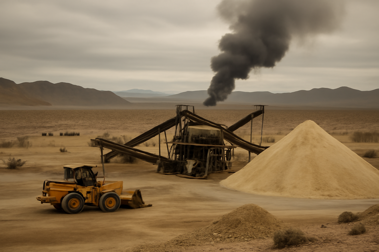 Smoke rising over a remote desert mining site near the Sudan-Egypt border