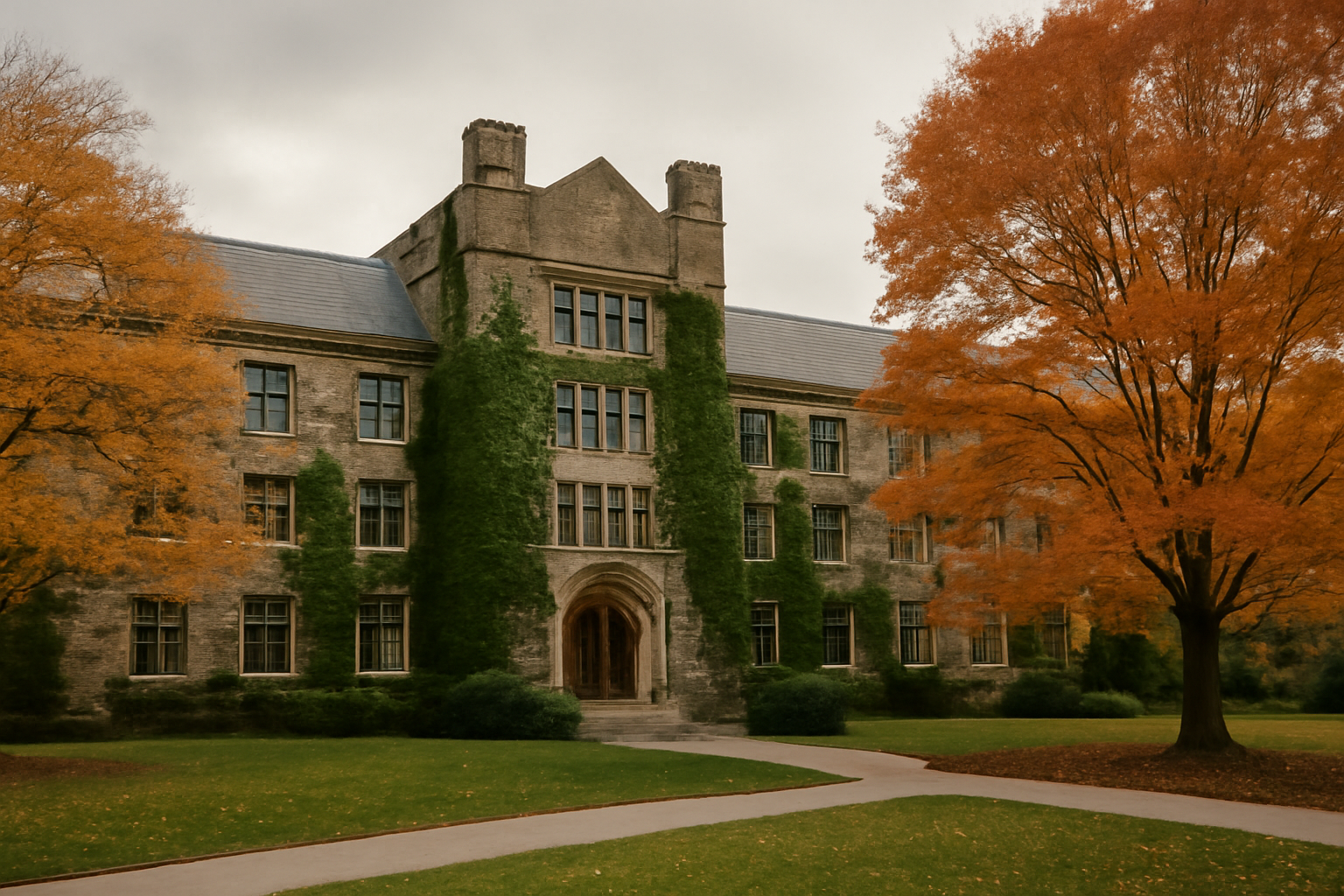 Exterior view of a Cornell University academic building under an overcast sky