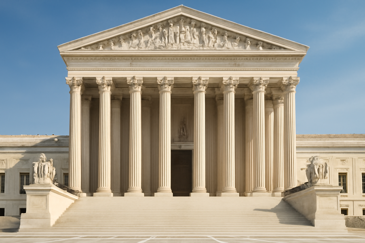 Exterior view of the United States Supreme Court building under daytime sky