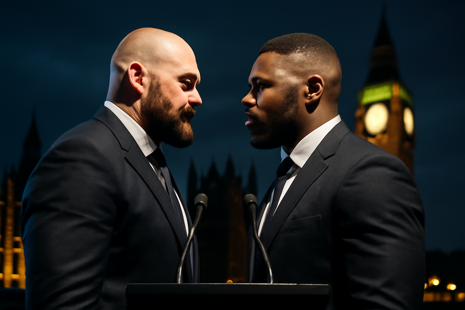 Tyson Fury and Anthony Joshua face off at a London press event ahead of their December fight