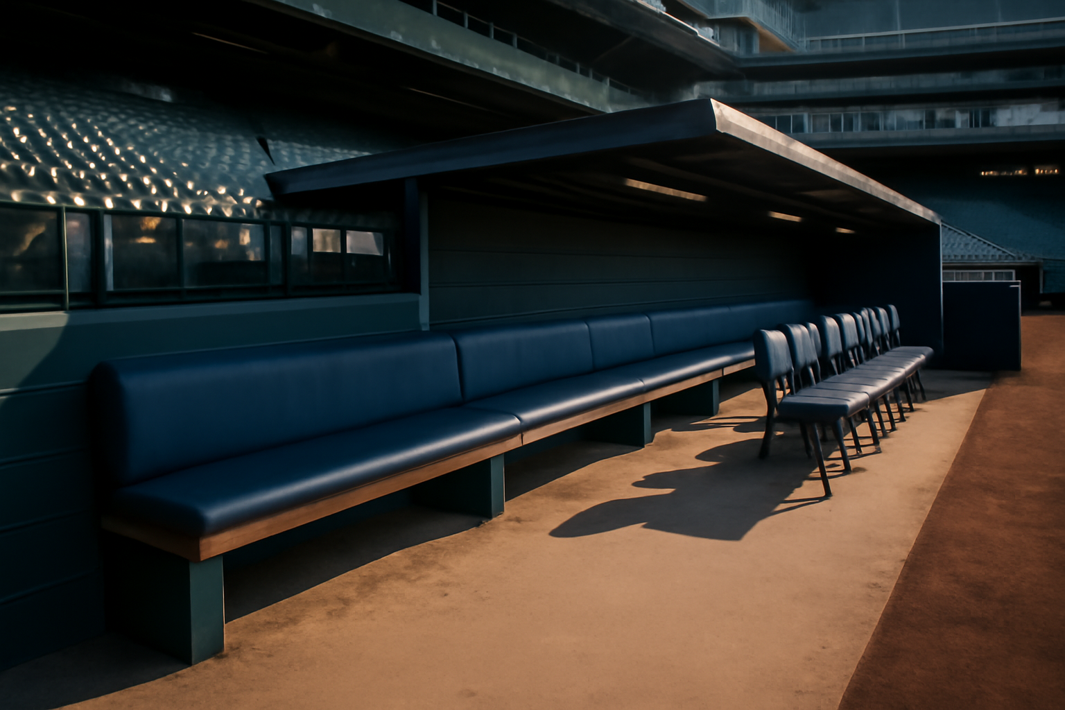 Empty Seattle Mariners dugout with team logo visible on the wall