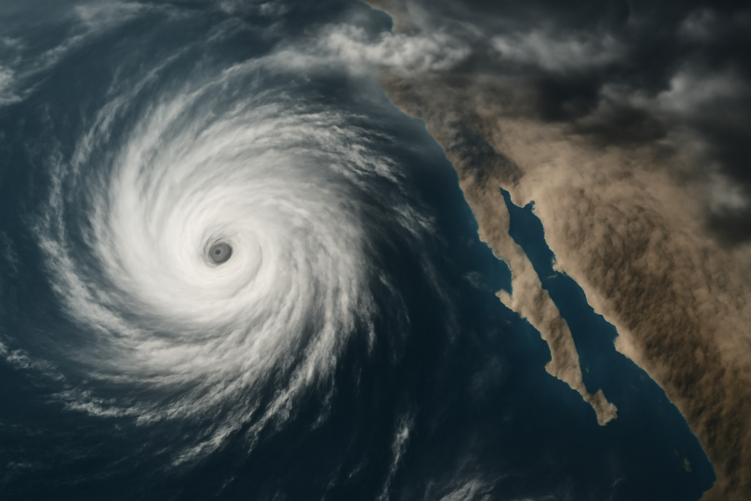 Satellite view of a powerful hurricane spinning off Mexico's Pacific coast near Baja California