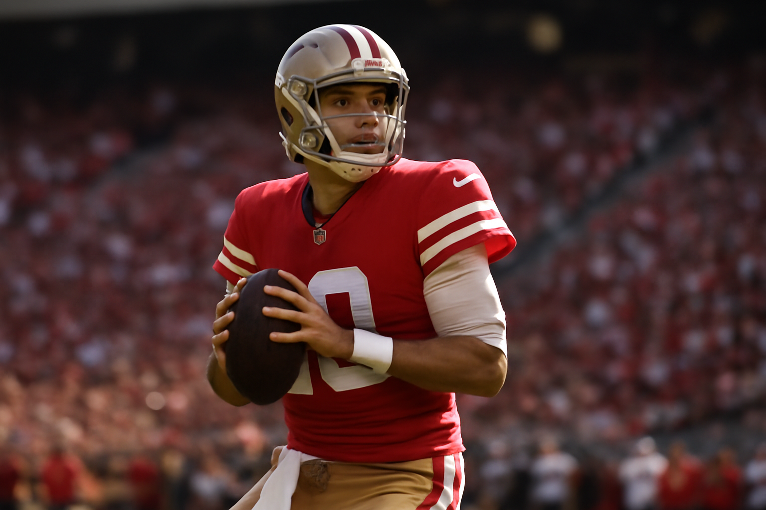 Patrick Mahomes directing the Kansas City Chiefs offense from the pocket during a home game