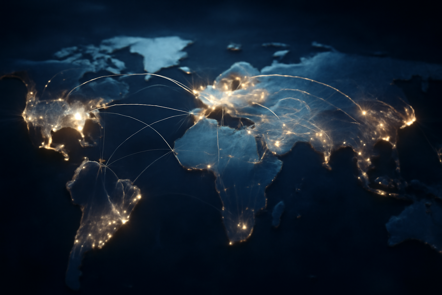 A world map overlaid with glowing connection lines representing global innovation data