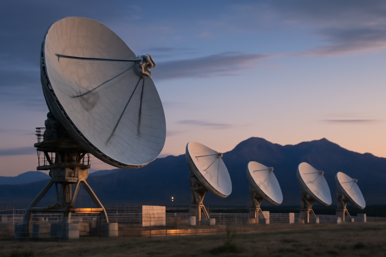 Radar and satellite communication dishes at a U.S. Space Force installation in Colorado
