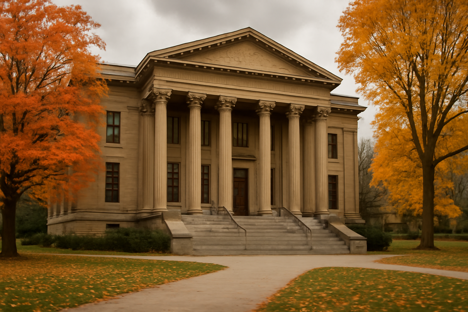 Exterior view of a university lecture hall building on a college campus in daylight