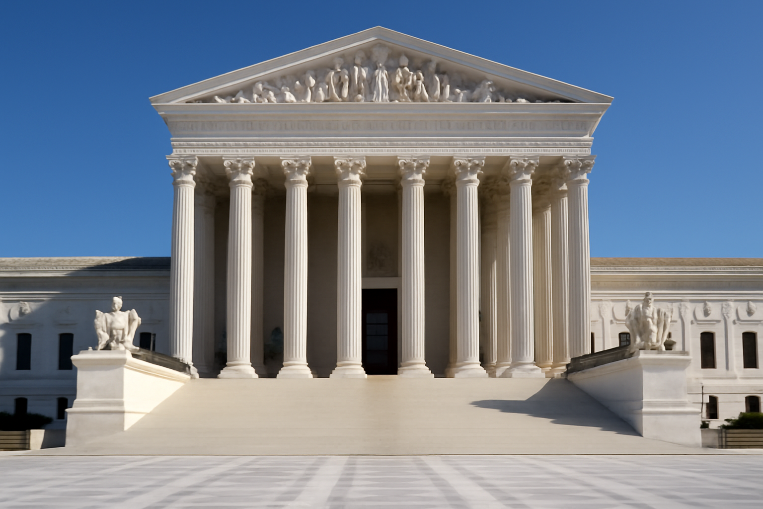 Exterior view of the United States Supreme Court building under a clear sky