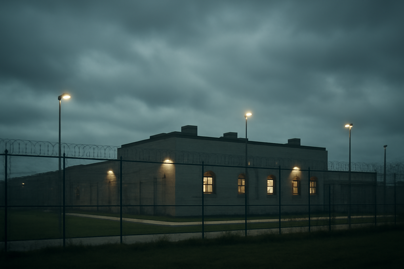 Exterior of a Tennessee state prison facility under overcast sky