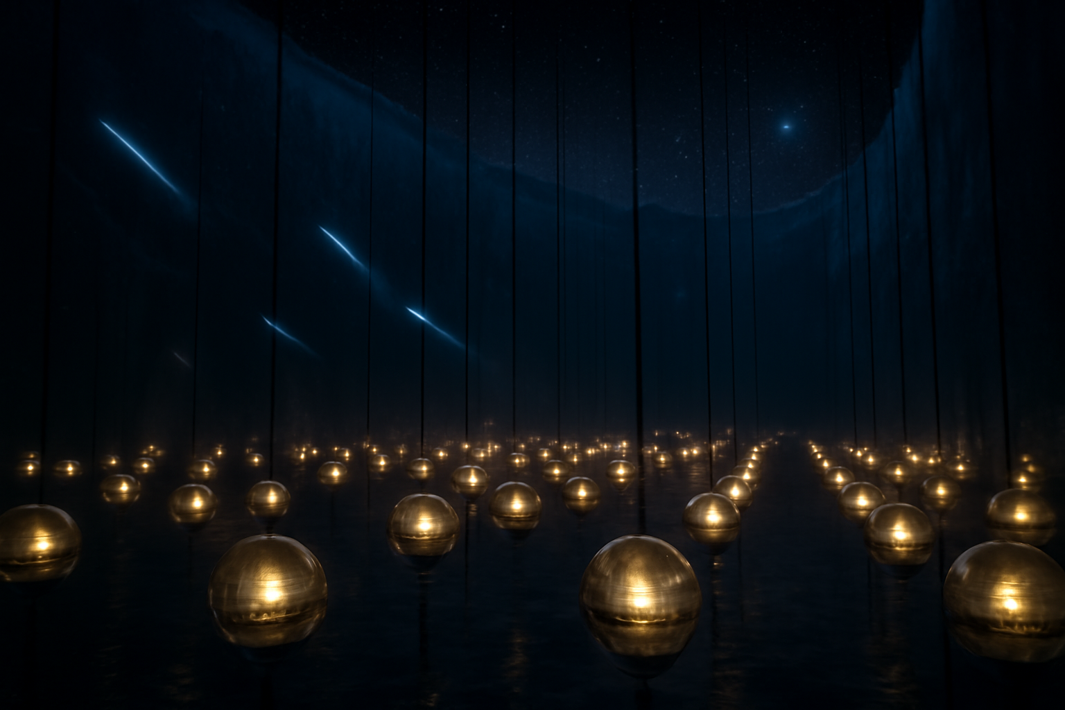 Illustration of a deep-space high-energy neutrino passing through an underground detector array