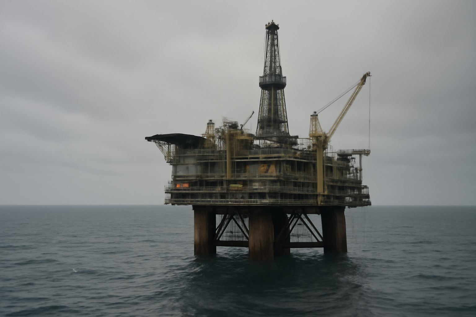 Offshore oil platform structure against open sea near Shetland