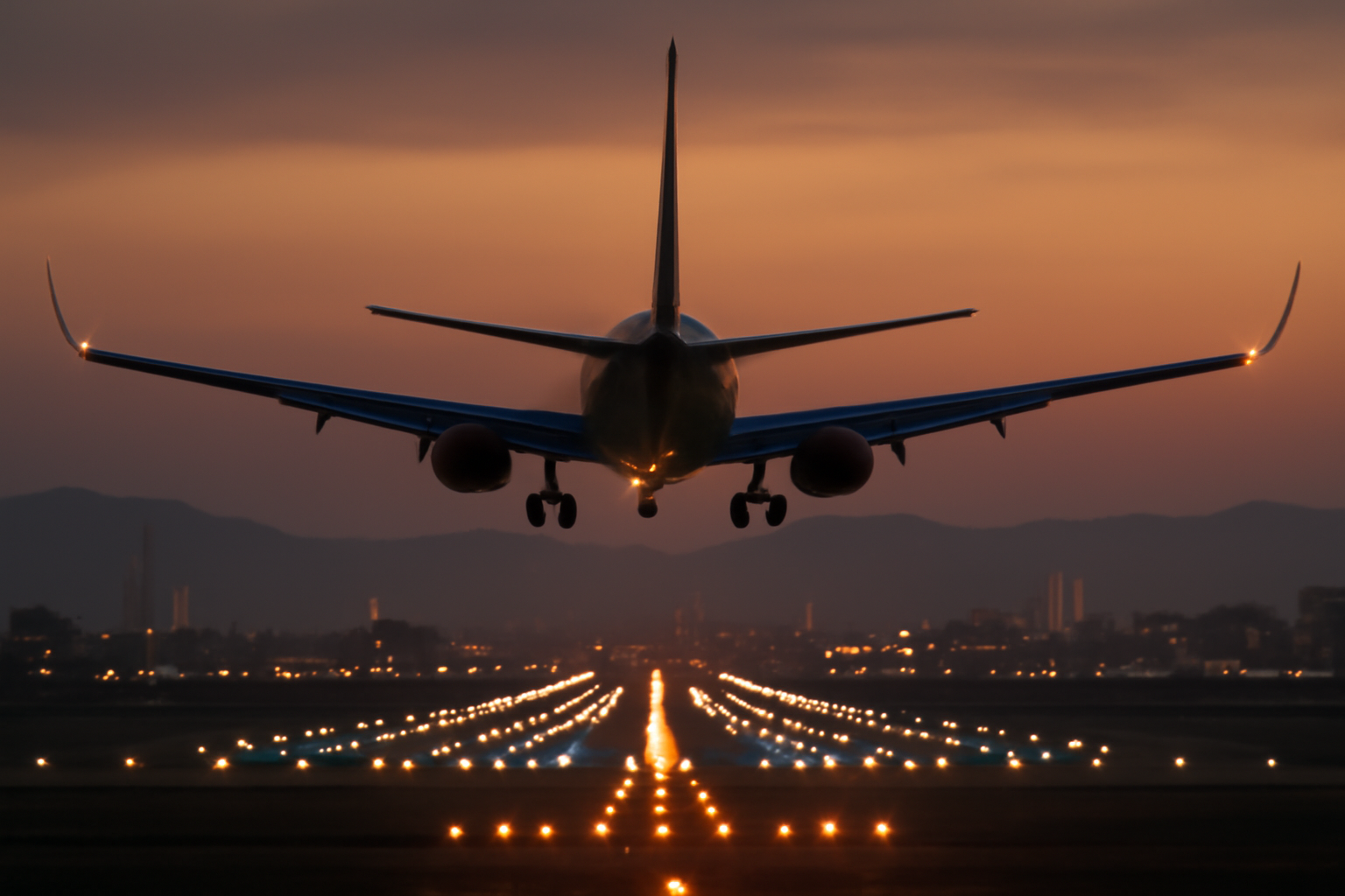 A Boeing 737 MAX 8 aircraft on approach for landing near an airport runway