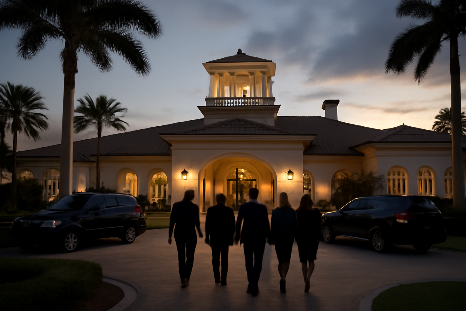 Golf clubhouse near Miami with diplomatic delegation arriving for closed-door talks