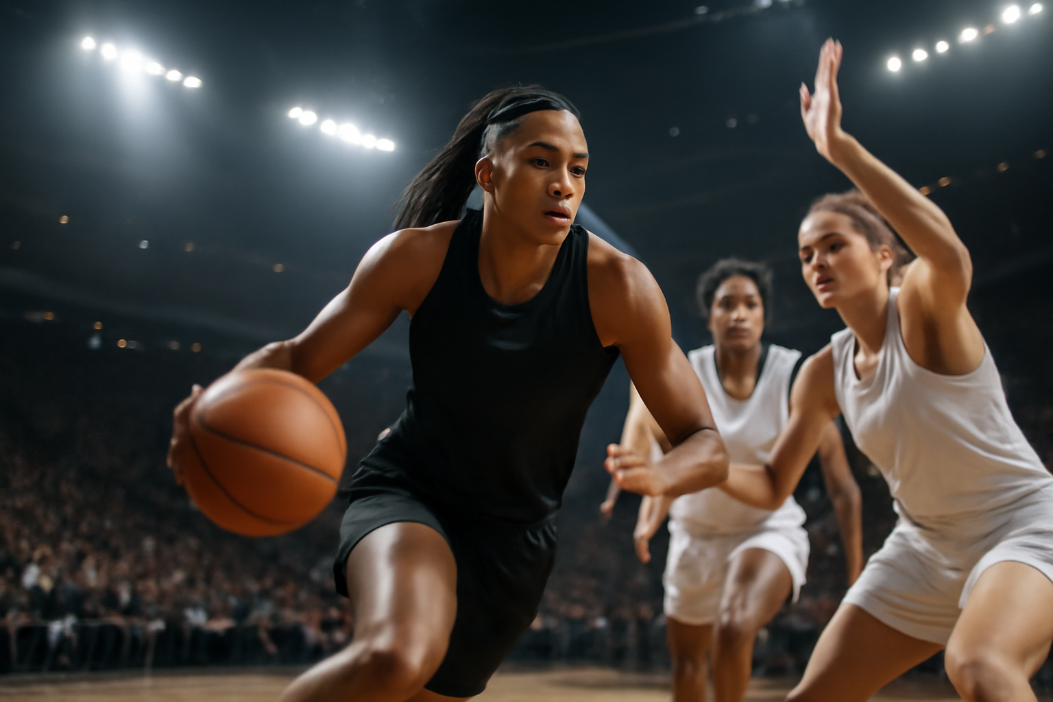 Las Vegas Aces guard Jackie Young driving toward the basket during a WNBA playoff game