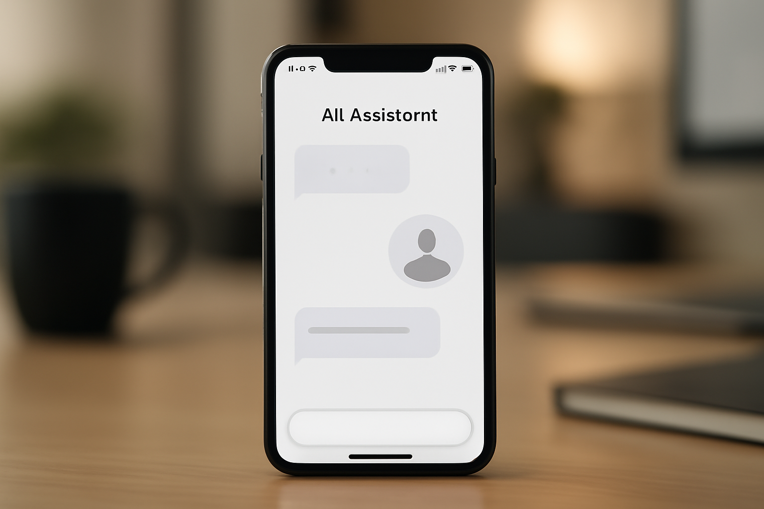A smartphone screen showing an AI assistant interface with a small human silhouette icon in the corner