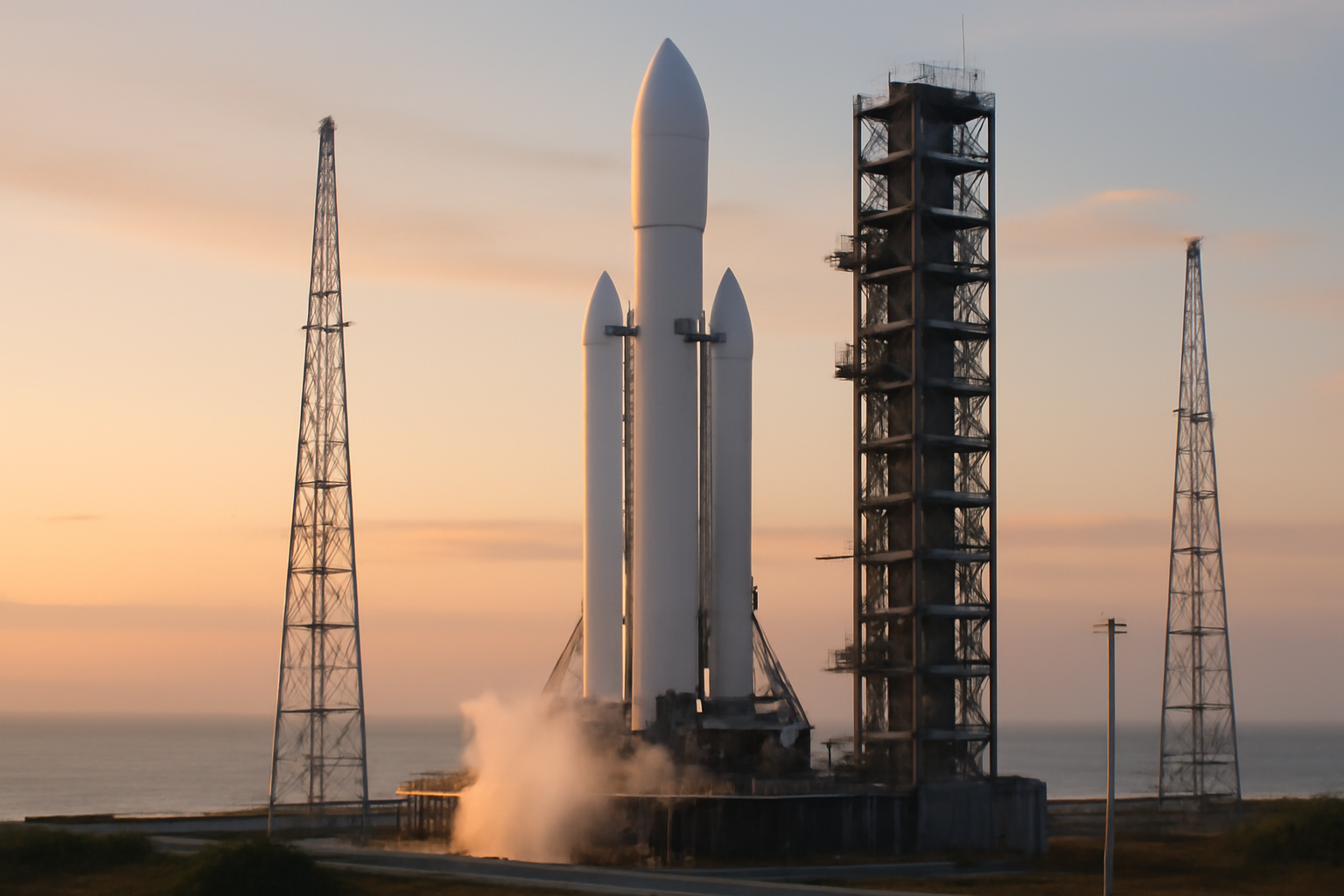 United Launch Alliance Vulcan rocket with four solid boosters on the launch pad at Cape Canaveral