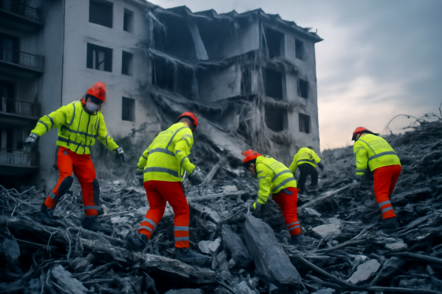 Rescue workers search rubble of a collapsed apartment building in Zaporizhzhia after a glide bomb strike